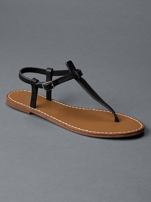 Gap Women T Strap Leather Sandals - True Black