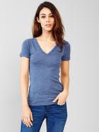 Gap Women New Modern V Neck Tee - Blue Heather