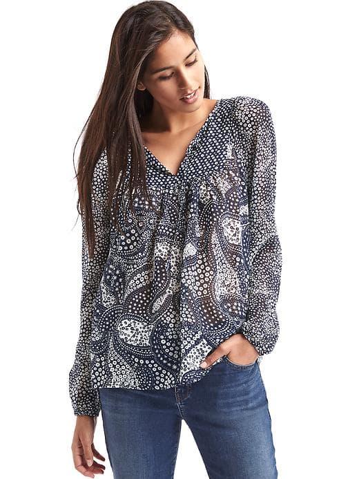 Gap Women Split Neck Print Blouse - Navy Print