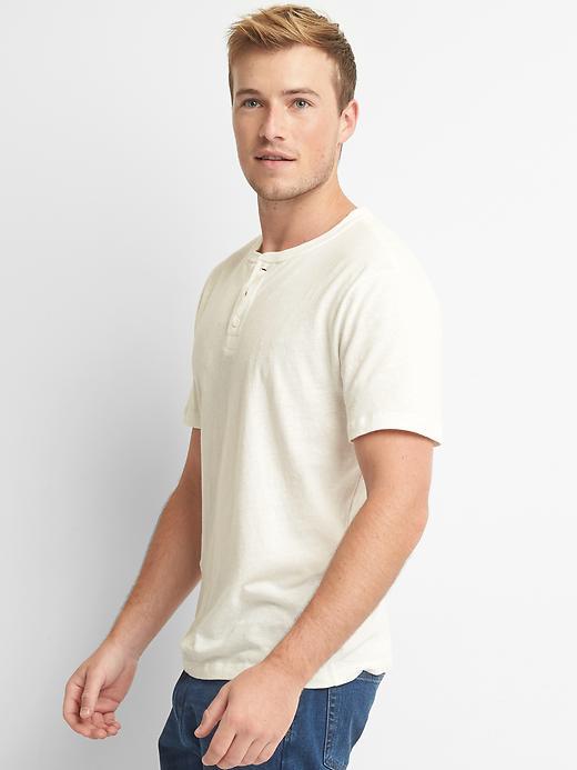 Gap Women Linen Cotton Short Sleeve Henley - New Off White