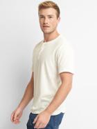 Gap Women Linen Cotton Short Sleeve Henley - New Off White