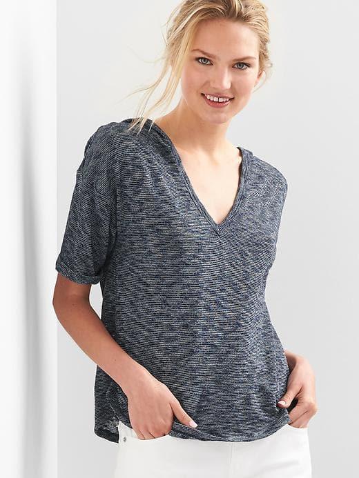 Gap Women Marled V Neck Hoodie - Navy Marl