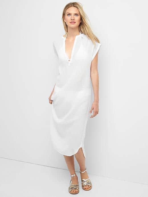 Gap Women Split Neck Midi Dress - White