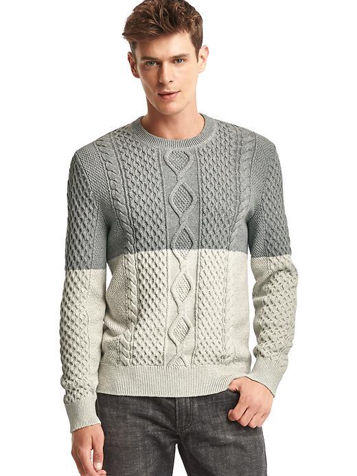 Gap Men Colorblock Cable Knit Sweater - Light Gray