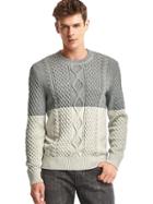 Gap Men Colorblock Cable Knit Sweater - Light Gray