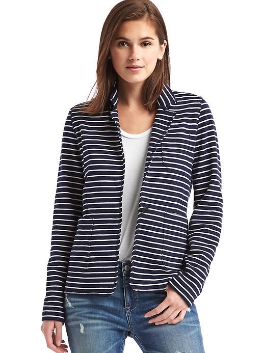 Gap Women French Terry Stripe Blazer - Dark Night