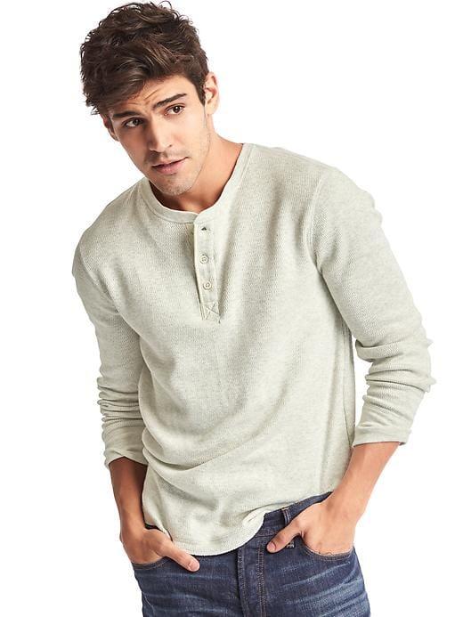 Gap Men Waffle Knit Henley - Oatmeal Heather