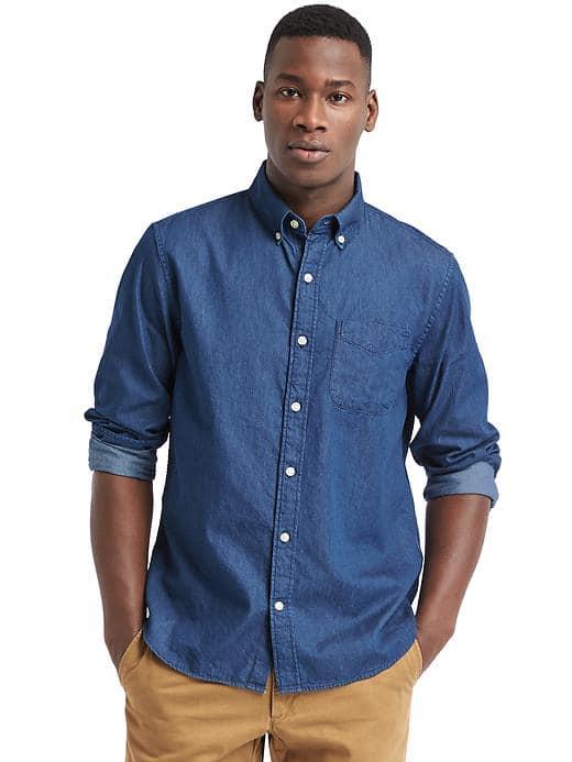 Gap Men Indigo Twill Standard Fit Shirt - Dark Indigo