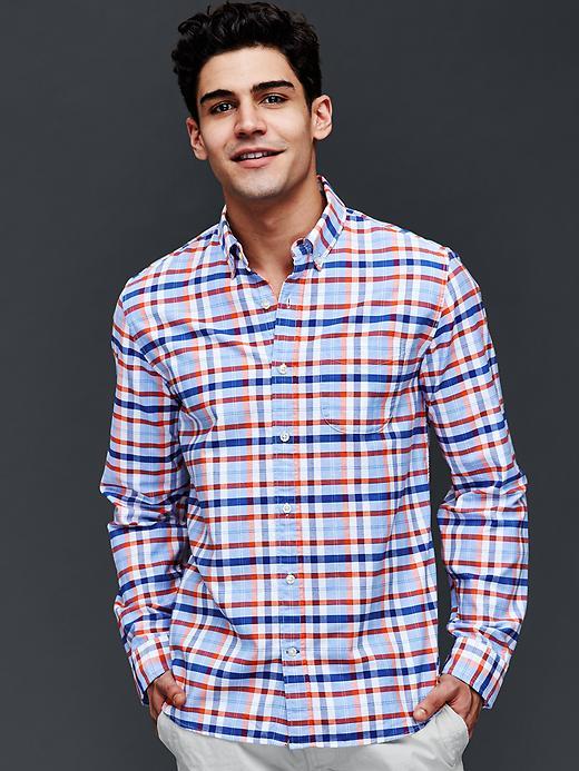Gap Men Oxford Summer Plaid Standard Fit Shirt - Rose Bush