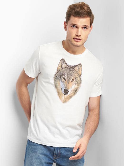 Gap Men Wolf Graphic Short Sleeve Tee - New Off White