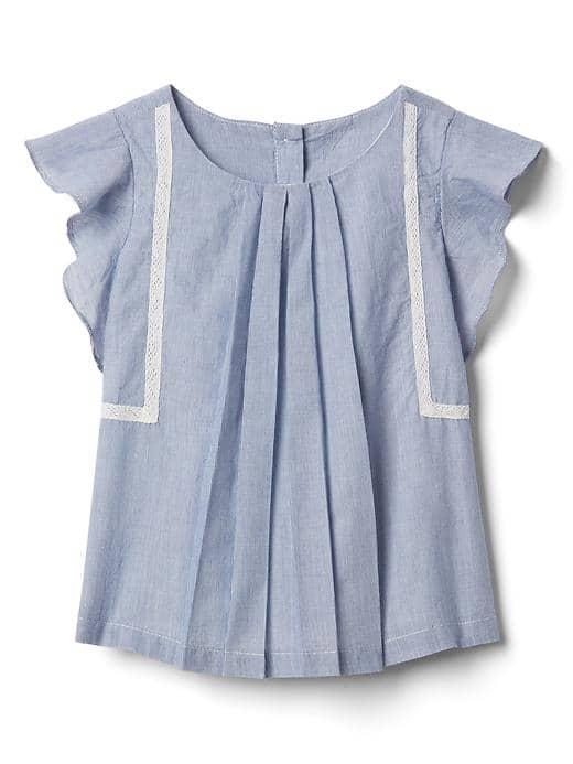 Gap Lace Trim Flutter Top - Cool Blue Stripe