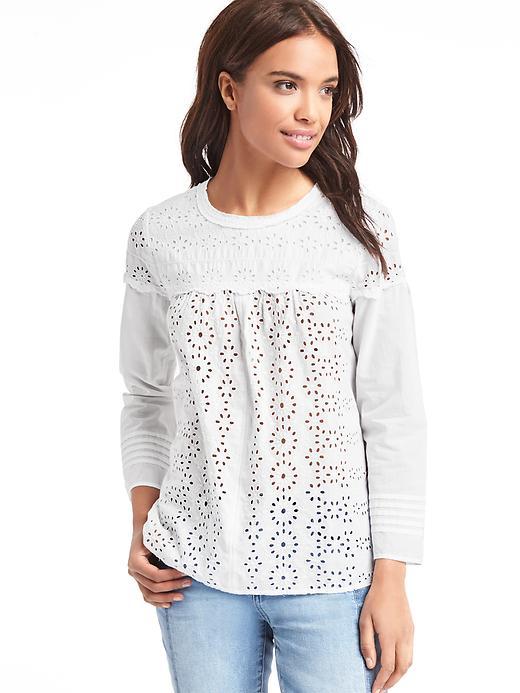 Gap Women Long Sleeve Eyelet Top - White