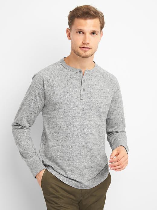 Gap Men Long Sleeve Marled Henley - New Heather Grey
