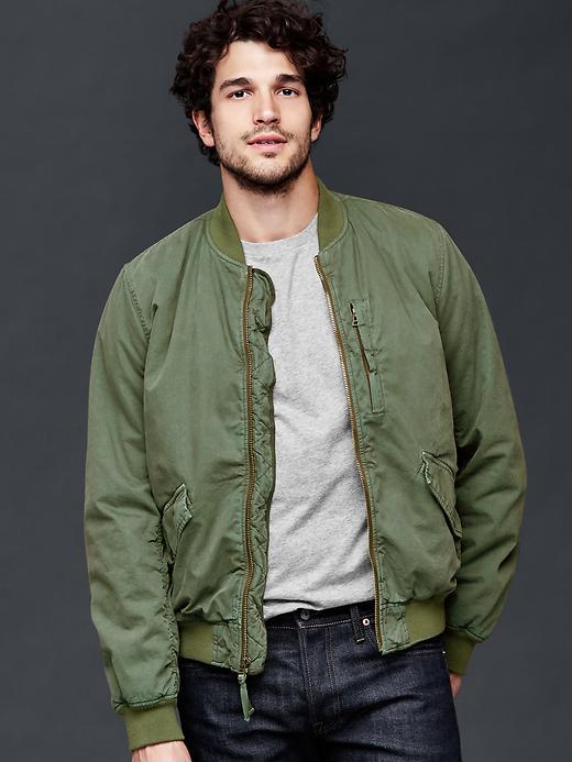 Gap Men Canvas Bomber Jacket - Green Khaki
