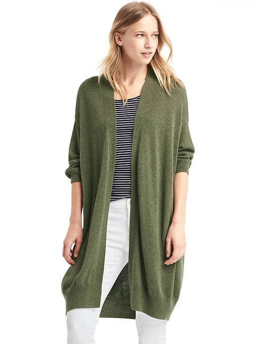 Gap Women Three Quarter Sleeve Cocoon Cardigan - Olive Heather