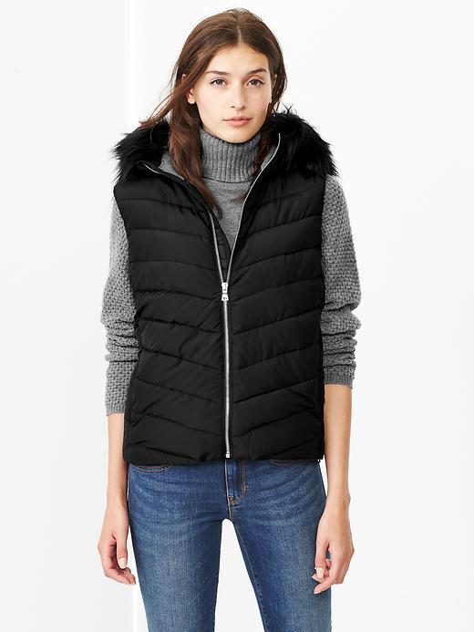 Gap Primaloft Fur Trim Puffer Vest - True Black
