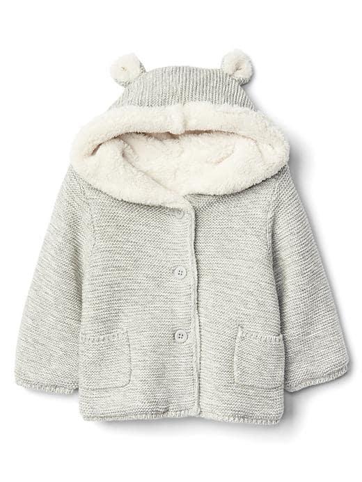 Gap Cozy Bear Garter Sweater - Light Grey Marle