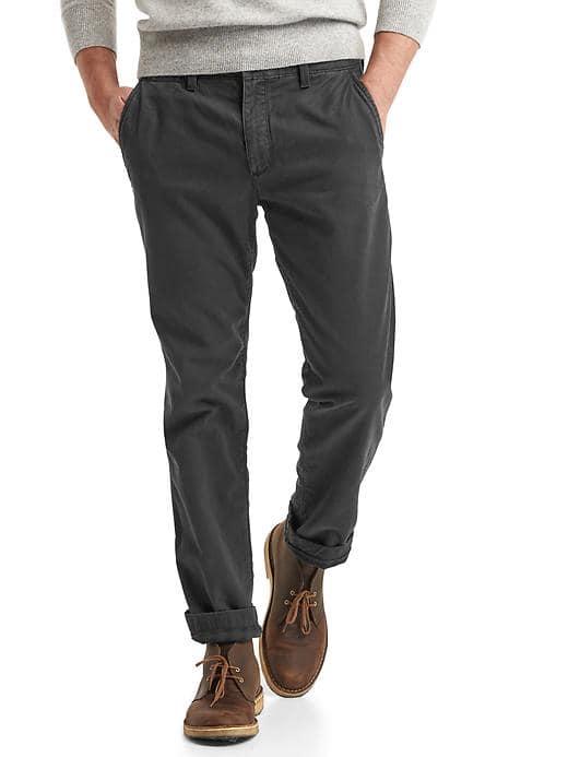 Gap Men Vintage Wash Flannel Lined Straight Fit Khakis - Black Night