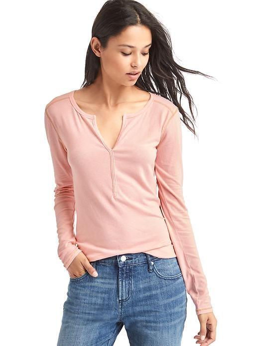 Gap Metallic Trim Henley - Pink Dust