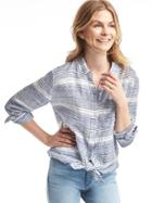 Gap Women Linen Oversize Boyfriend Shirt - Blue Stripe
