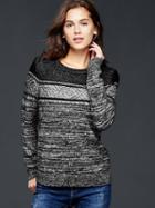 Gap Women Marled Mixed Pattern Pullover Sweater - True Black