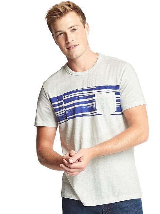 Gap Men Chest Stripe Crewneck Pocket Tee - Light Heather Grey