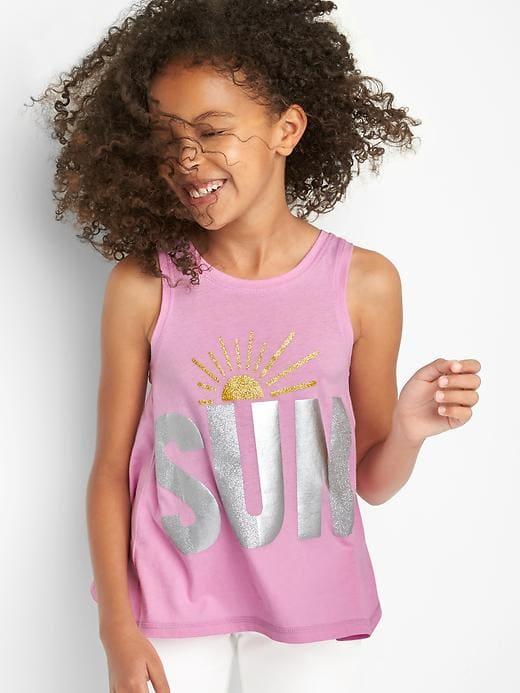 Gap Embellished Graphic Keyhole Tank - Sugar Pink