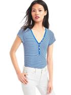 Gap Women Stripe Short Sleeve Feather Henley - Blue Stripe