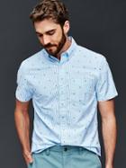 Gap Men Oxford Bengal Stripe Short Sleeve Standard Fit Shirt - Cyan Blue