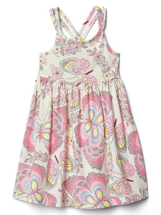 Gap Print Double Spaghetti Dress - White With Butterfly