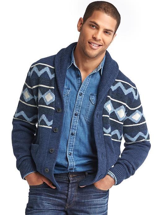 Gap Men Geo Fair Isle Shawl Cardigan - True Blue