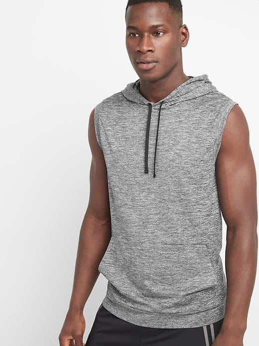 Gap Men Brushed Tech Jersey Sleeveless Hoodie - Black Heather