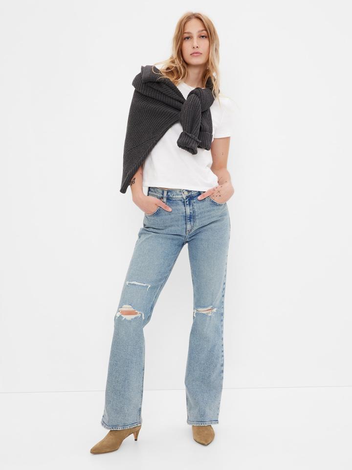 Mid Rise '90s Loose Flare Jeans With Washwell