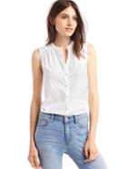 Gap Women Windowpane Embroidery Sleeveless Shirt - White