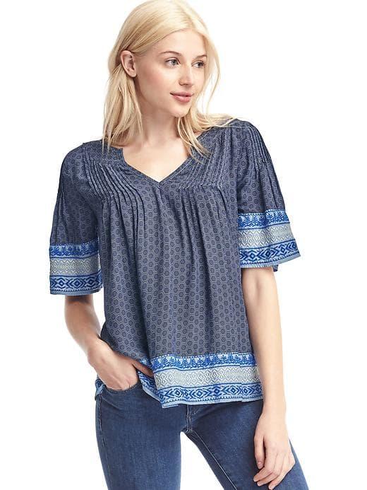Gap Print Split Neck Blouse - New Blue