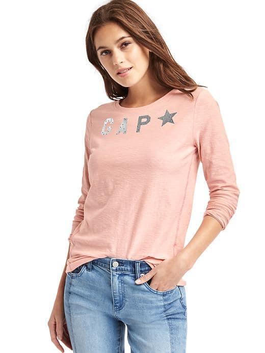 Gap Women Metallic Stud Logo Long Sleeve Tee - Pink Dust