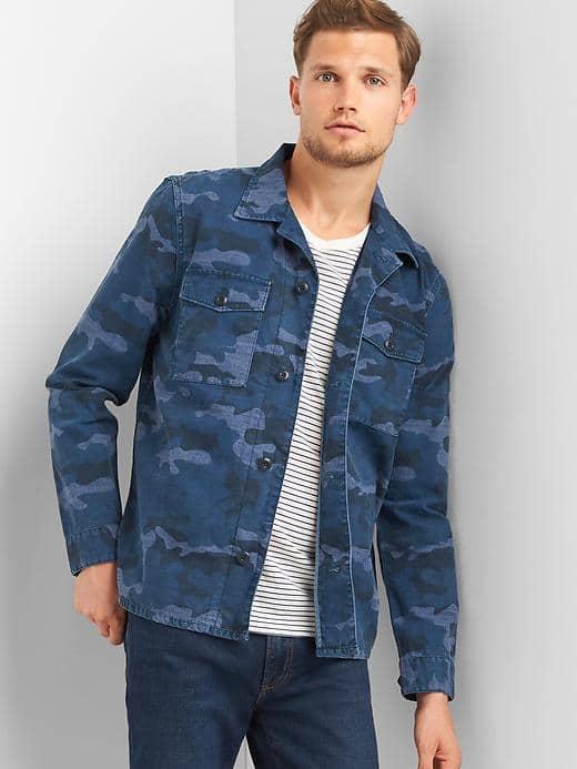 Gap Men Camo Fatigue Shirt Jacket - Navy