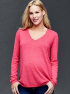 Gap Linen V Neck Sweater - Jellybean Pink