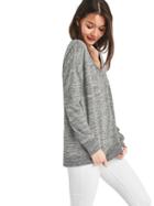 Gap Women French Terry V Neck Tunic Sweater - Grey Marl