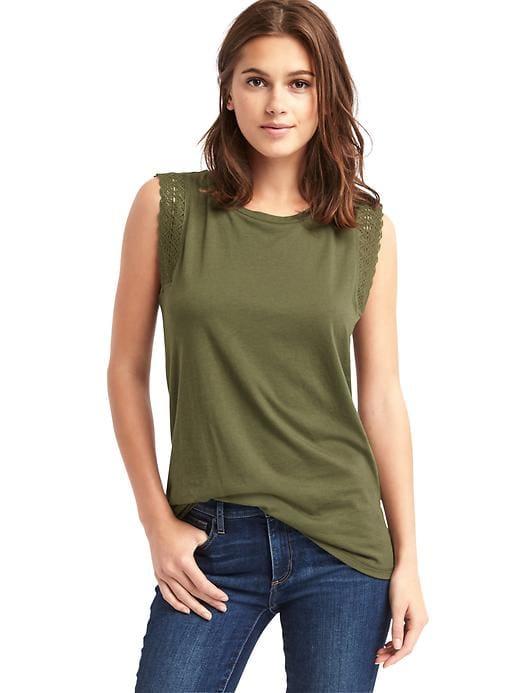 Gap Luxe Crochet Trim Muscle Tank - Army Jacket Green