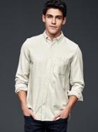 Gap Men Heathered Flannel Elbow Patch Shirt - Oatmeal Heather