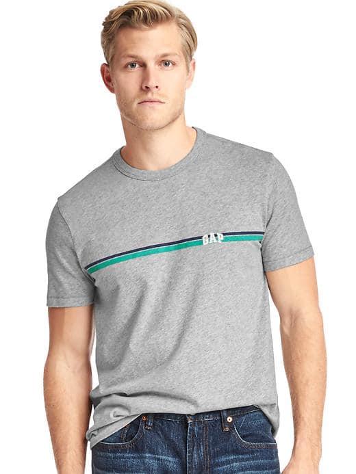 Gap Men Logo Chest Stripe Crewneck Tee - New Heather Grey