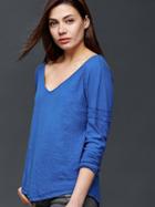 Gap Long Sleeve Lace Trim Top - Imperial Blue