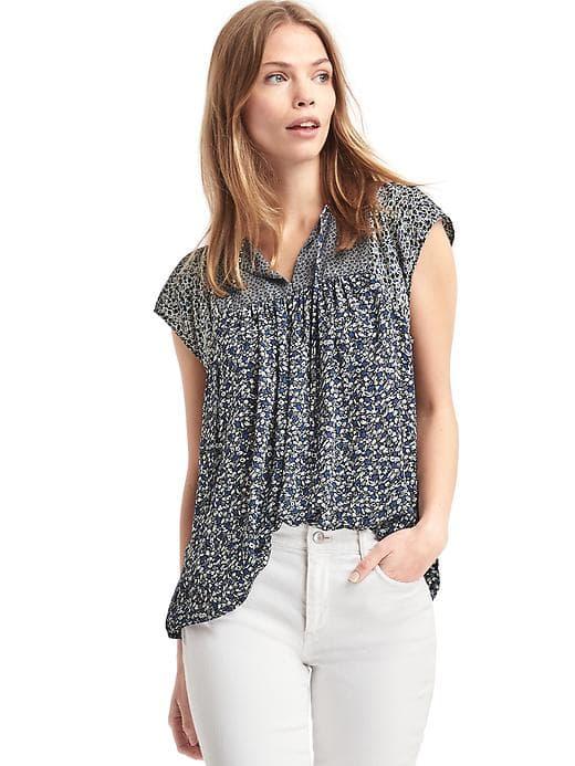 Gap Women Mix Print Split Neck Blouse - Navy Print