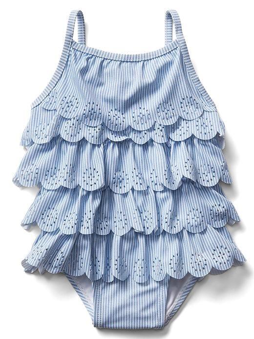 Gap Eyelet Ruffle Swim One Piece - Mascot Blue