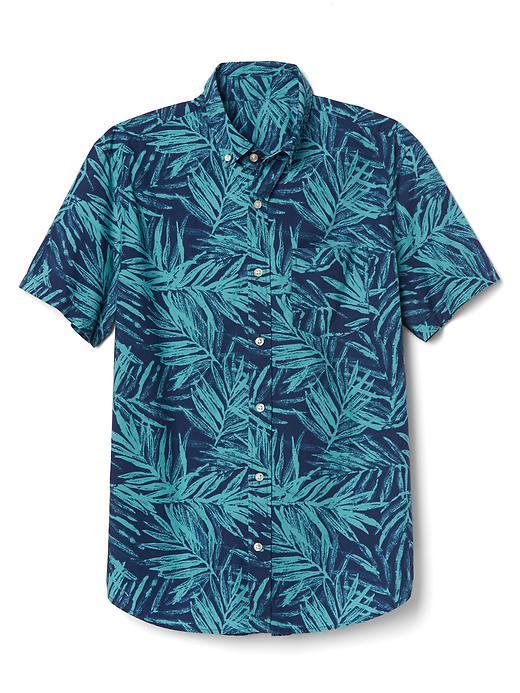 Gap Men Poplin Palm Print Short Sleeve Shirt - Palm Tree Green