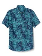 Gap Men Poplin Palm Print Short Sleeve Shirt - Palm Tree Green