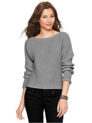 Gap Cropped Boatneck Ribbed Pullover - Heather Gray