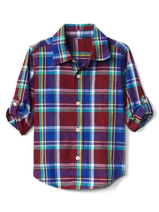 Gap Plaid Poplin Convertible Shirt - Red Delicious