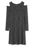 Gap Women Cold Shoulder Swing Midi Dress - Black Space Dye